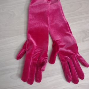 Pink Velvet Velour Shimmer Long Sleeve Gloves Y2K Bling Barbiecore
